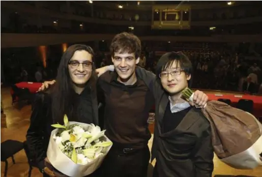  ?? Belga ?? Santiago Canon-Valencia (derde), Victor Julien-Laferriere (eerste) en Yuya Okamoto (tweede): het podium van de vorige cello-editie.