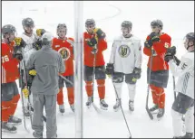  ??  ?? Golden Knights players participat­e during rookie camp at City National Arena on Thursday.