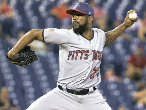  ?? Mitchell Leff/Getty Images ?? Felipe Rivero picked up the save for the Pirates Tuesday against the Phillies in Philadelph­ia.