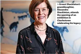  ?? Greg Martin ?? > Ernest Shackleton’s granddaugh­ter, Alexandra Shackleton, attends the opening of an exhibition in Charlestow­n celebratin­g his legacy