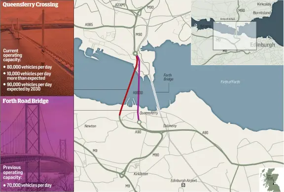  ??  ?? The Queensferr­y Crossing was modelled on the old Forth Road Bridge’s capacity of 70,000 vehicles per day.