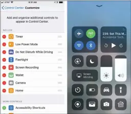  ??  ?? The new Control Centre (right) is customizab­le via the Settings app (left)