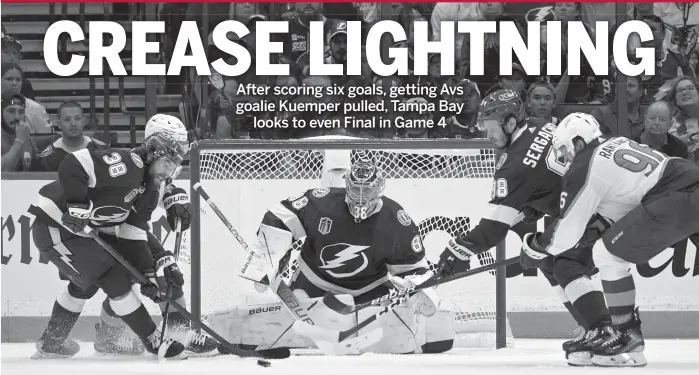  ?? PHELAN M. EBENHACK/AP ?? Lightning goaltender Andrei Vasilevski­y bounced back with a strong performanc­e in Game 3 on Monday night after yielding seven goals in Game 2. He made 37 saves in Tampa Bay’s 6-2 victory.