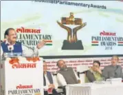  ?? PIB ?? Vice President M Venkaiah Naidu addresses a gathering after presenting the Lokmat Parliament­ary Awards, in Delhi.