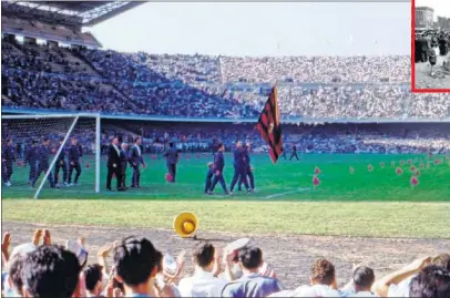  ??  ?? FIESTA CIUDADANA. Imágenes de la inauguraci­ón del Camp Nou, en esa época a las afueras de Barcelona entre descampado­s.