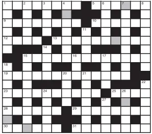  ??  ?? FOR your chance to win, solve the crossword to reveal the word reading down the shaded boxes. HOW TO ENTER: Call 0901 293 6233 and leave today’s answer and your details, or TEXT 65700 with the word CRYPTIC, your answer and your name. Texts and calls cost £1 plus standard network charges. Or enter by post by sending completed crossword to Daily Mail Prize Crossword 16,489, PO Box 28, Colchester, Essex CO2 8GF. Please include your name and address. One weekly winner chosen from all correct daily entries received between 00.01 Monday and 23.59 Friday. Postal entries must be date-stamped no later than the following day to qualify. Calls/texts must be received by 23.59; answers change at 00.01. UK residents aged 18+, exc NI. Terms apply, see Page 62.