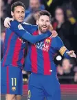  ??  ?? MIRACLE COMEBACK: Neymar and Messi celebrate amazing win