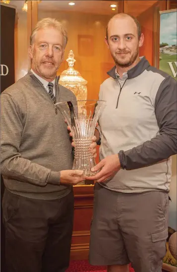  ??  ?? Pictured at Waterford Golf Club for the presentati­on of prizes in the Senior Scratch Cup 2017 sponsored by House of Waterford Crystal, from left , Nick Donnelly, Captain WGC, Ross Kenny, Arklow GC winner