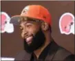  ??  ?? Browns’ Odell Beckham answers questions during a news conference in Berea, Ohio.