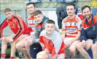  ?? (Pic: P O’Dwyer) ?? NEARLY THERE - Ballygibli­n’s Joseph O’Sullivan, Michael Walsh, Darragh Flynn, James Mullins, Barry Coffey and Brian O’Gorman, waiting for the final whistle at the AIB junior hurling All-Ireland semi-final in Portlaoise.