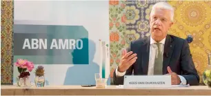  ?? AFP ?? ABN AMRO CEO Kees van Dijkhuizen delivers a Press conference to present the Dutch bank’s half-year results in Amsterdam on Wednesday. —