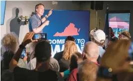  ?? CARLOS BERNATE/THE NEW YORK TIMES ?? Gov. Glenn Youngkin speaks during an event in Prince George on Sept. 9. Youngkin has united Republican­s behind a high-profile campaign in support of a ban on abortion after 15 weeks with exceptions for rape, incest and the life of the mother.