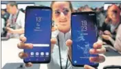  ?? AP ?? Galaxy S9 and S9+ on display during the Samsung Galaxy Unpacked 2018 event on the eve of the Mobile World Congress wireless show in Barcelona, Spain, on Sunday