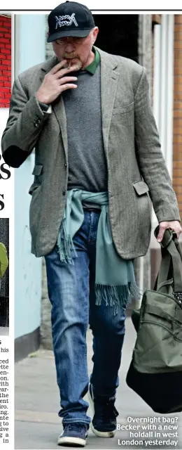  ?? ?? Overnight bag? Becker with a new holdall in west London yesterday