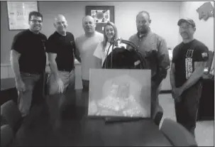  ?? Submitted photo ?? DIVE SCHOLARSHI­P: Suni Nichols, fourth from left, was awarded the Brick Smith Polar Bear Scholarshi­p last week at the Garland County Courts Building. She is joined by Kevin Sauer and William Stevens, left, of the Fearless Rock Underwater Memorial Fund,...