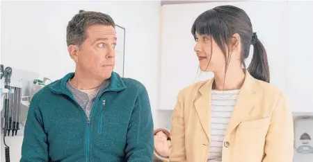  ?? TIFFANY ROOHANI/SUNDANCE INSTITUTE ?? Ed Helms and Patti Harrison in the comedy“Together Together,” a film written and directed by Nikole Beckwith.