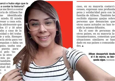  ?? FACEBOOK ?? Allison desaparici­ó desde el 4 de marzo, su bús
queda sigue.