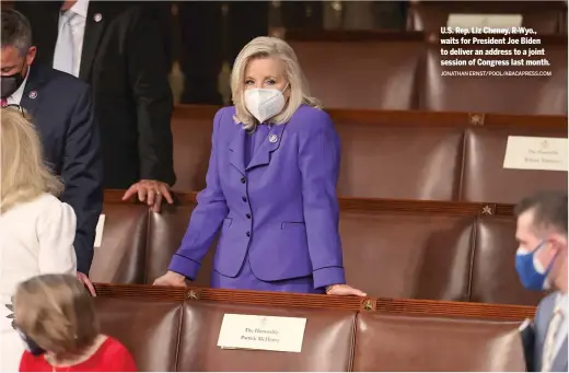  ?? JONATHAN ERNST/POOL/ABACAPRESS.COM ?? U.S. Rep. Liz Cheney, R-Wyo., waits for President Joe Biden to deliver an address to a joint session of Congress last month.