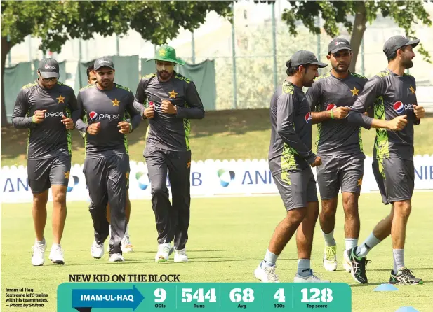  ?? Photo by Shihab ?? Imam-ul-haq (extreme left) trains with his teammates. —