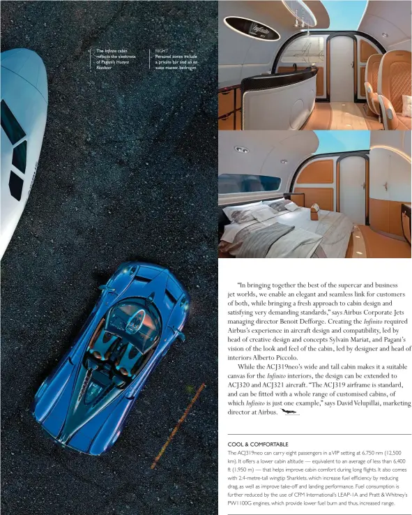  ??  ?? The                cabin                                              of Pagani’s Huayra                  RIGHT
Personal zones include a private bar and an en suite master bedroom