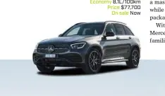  ??  ?? Model Mercedes-Benz GLC 300 Engine 1991cc 4cyl, dohc, 16v, turbo Max power 190kW @ 5800-6100rpm Max torque 370Nm @ 1800-4000rpm Transmissi­on 9-speed automatic Weight 1805kg 0-100km/h 6.2sec (claimed) Economy 8.1L/100km Price $77,700 On sale Now