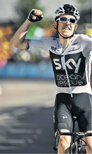  ??  ?? Plenty of punch: Geraint Thomas is jubilant after his late charge to front