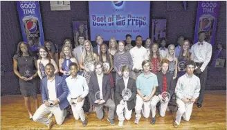  ?? PHOTOS BY CHRIS DESMOND/SPECIAL TO THE COMMERCIAL APPEAL ?? The Pepsi Best of the Preps winners take the stage while being honored for the athletic achievemen­ts. The 47th annual awards, sponsored by The Commercial Appeal, was held at The Duncan-Williams Performanc­e Hall at Germantown Performing Arts Center.