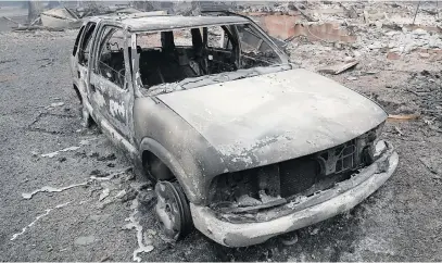  ?? Picture: Reuters ?? SHELL. A car destroyed by the Camp Fire in Paradise, California, US.