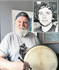  ??  ?? ●●Sean with his bodhran, and as a fresh-faced 26-year-old, inset