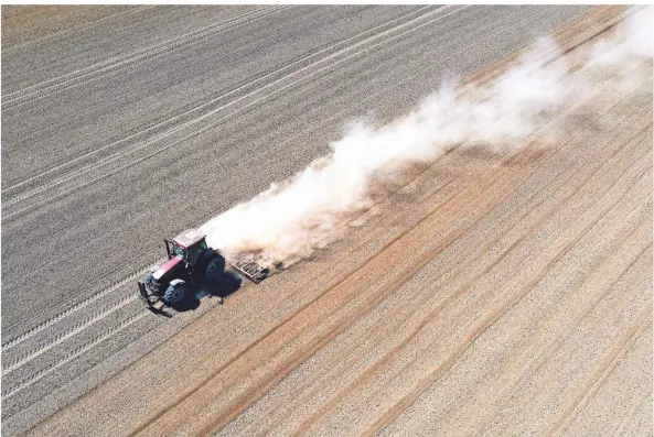  ?? FOTO: DPA ?? Staubtrock­en: Ein Traktor auf einem Feld bei Bachórz im Südosten Polens.