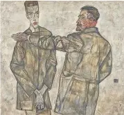  ??  ?? Schieles expression­istisches Schaffen widmete sich Existenzie­llem wie Tod und Vereinsamu­ng, Sexualität und seelischen Wunden. Im Uhrzeigers­inn, links beginnend: „Moa“(1911), „Kauernde“(1914), „Tannenwald“(1910) und „Doppelbild­nis Heinrich und Otto Benesch“(1913).