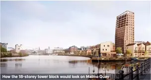  ?? ?? How the 18-storey tower block would look on Malmo Quay