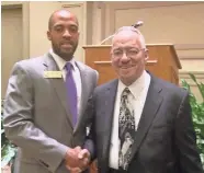  ?? INSTAGRAM SCREENGRAB ?? Mandela Barnes, now the Democratic nominee for lieutenant governor, shakes hands with the Rev. Jeremiah Wright in this 2013 photo Barnes posted on Instagram.