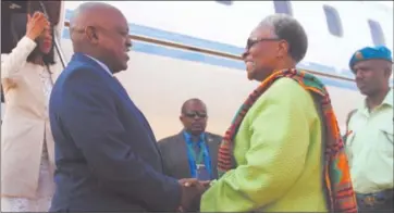  ?? Photo: Nampa ?? Back again… President Mokgweetsi Masisi is welcomed by internatio­nal relations minister Netumbo Nandi-Ndaitwah during a 2018 visit to Namibia.