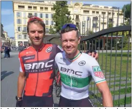  ?? (Photo R.L.) ?? Les Azuréens Amaël Moinard et Nicolas Roche, à nouveau réunis sous le même maillot, celui de la BMC.