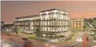  ?? PROVIDED BY STREET-WORKS STUDIO ?? v A rendering for a four-story, 80,000 square foot Hackensack Meridan Health facility that the owner of Bergen Town Center plans to build on the property