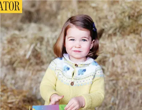  ?? AGENCE FRANCE-PRESSE PHOTO / KENSINGTON PALACE / THE DUCHESS OF CAMBRIDGE ?? A picture released by Kensington Palace and the Duke and Duchess of Cambridge shows Princess Charlotte of Cambridge at Anmer Hall in the village of Anmer in Norfolk, eastern England, in April, in advance of her second birthday on Tuesday. The photo was taken by the Duchess.