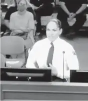  ??  ?? Mount Prospect police Officer Lisa Schaps speaks during a June 15 village board meeting.