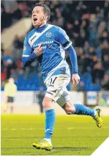  ??  ?? Danny Swanson celebrates his goal.