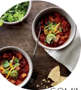  ??  ?? Check out our story “Craving Comfort” (page 92) for flavourful feel-good meals like this Chunky Beef & Sweet Pepper Chili—it’s at the top of our list of favourite fall dishes!