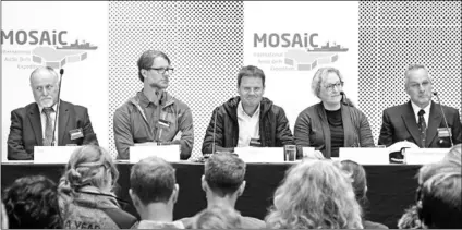  ?? RUNE STOLTZ BERTINUSSE­N/NTB SCANPIX ?? FROM LEFT: Vladimir Sokolov, co-coordinato­r of Mosaic Matthew Shupe, expedition leader Markus Rex, scientist Pauline Snoeijs-Leijonmalm and captain Stefan Schwarze take part in a press conference in Tromso, Norway, on Friday, as scientists are preparing to launch the biggest and most complex research expedition ever attempted in the central Arctic.