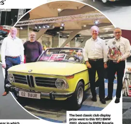  ??  ?? Interclass­ics’ 22-vehicle flagship display paid homage to 1958, the year in which Brussels hosted the World Fair. Cars from that year taking part included this MGA. The best classic club display prize went to this 1972 BMW 2002, shown by BMW Bavaria Club Belgium members.