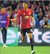  ??  ?? Manchester United's forward Marcus Rashford celebrates after scoring the opener during their UEFA Europa League semi-final first leg football match against RC Celta de Vigo at the Balaidos stadium in Vigo.