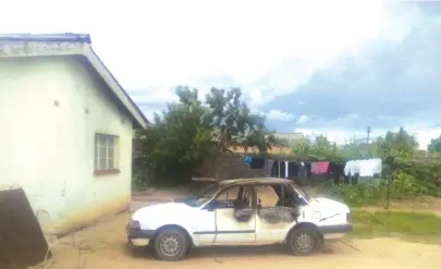  ??  ?? The shell of Edmore Mafuya's car that was burnt last weekend