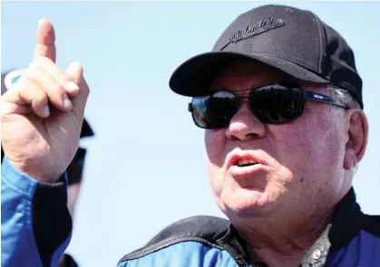  ?? Photograph: Mario Tama/Getty Images ?? Star Trek actor William Shatner speaks after flying into space on Blue Origin’s New Shepard rocket in October last year