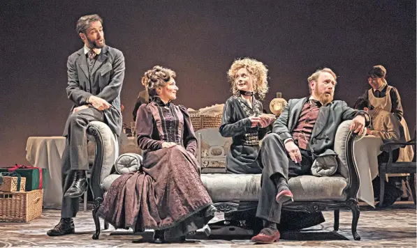  ??  ?? Ed Stoppard, Alexis Zegerman, Faye Castelow and Adrian Scarboroug­h in Tom Stoppard’s Leopoldsta­dt, which is set in the first half of the 20th century and focuses on a prosperous Jewish family who have fled the pogroms