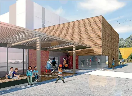  ??  ?? A drawing shows the planned extensions for Expression­s Whirinaki, in a bid to make the gallery ‘‘a regionally significan­t centre of arts, culture and heritage’’.