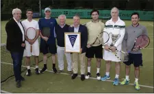  ??  ?? Greystones mens winners of the Summer League Mens Class 1 penant: (L-R) Club Chairman Eugene McCooey, Stewart Doyle, Tommy Hamilton, club treasurer Tom Shelley, Garbhan Ó Nualláin (vice captain), Niall Fitzgerald, Colm Óg Molloy (captain), Ciaran...