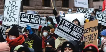  ?? AP PHOTO/CHRISTIAN MONTERROSA ?? Demonstrat­ors march at a rally for Amir Locke on Feb. 5 in Minneapoli­s.