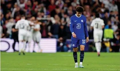  ?? ?? João Félix cuts a lonely figure after Real Madrid score in the first leg at the Bernabéu. Photograph: DeFodi Images/Getty Images